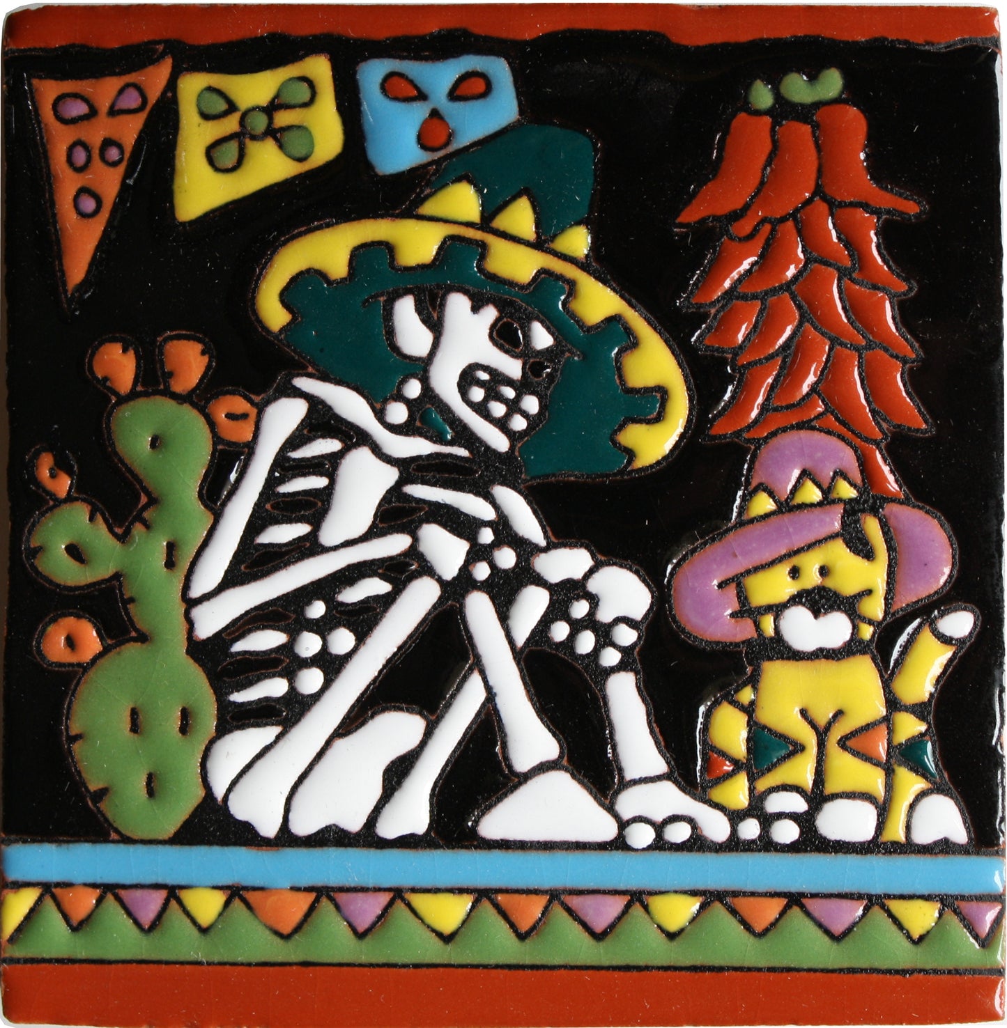 Under The Nopal Day-Of-The-Dead Clay Tile