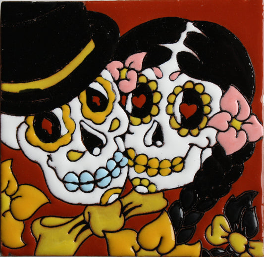 Lovely Couple Day-Of-The-Dead Clay Tile