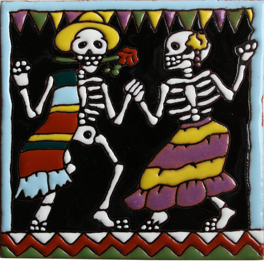 Dancing Couple Day-Of-The-Dead Clay Tile