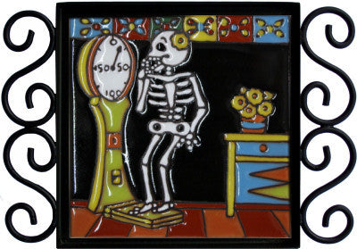 On Diet Day-Of-The-Dead Clay Tile