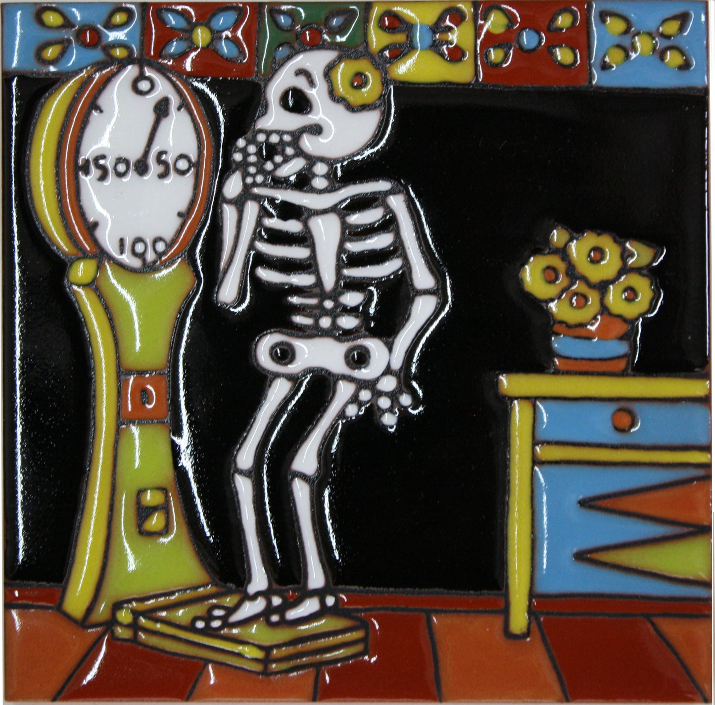 On Diet Day-Of-The-Dead Clay Tile