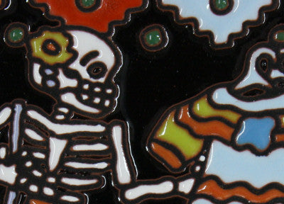 Shopping Day-Of-The-Dead Clay Tile