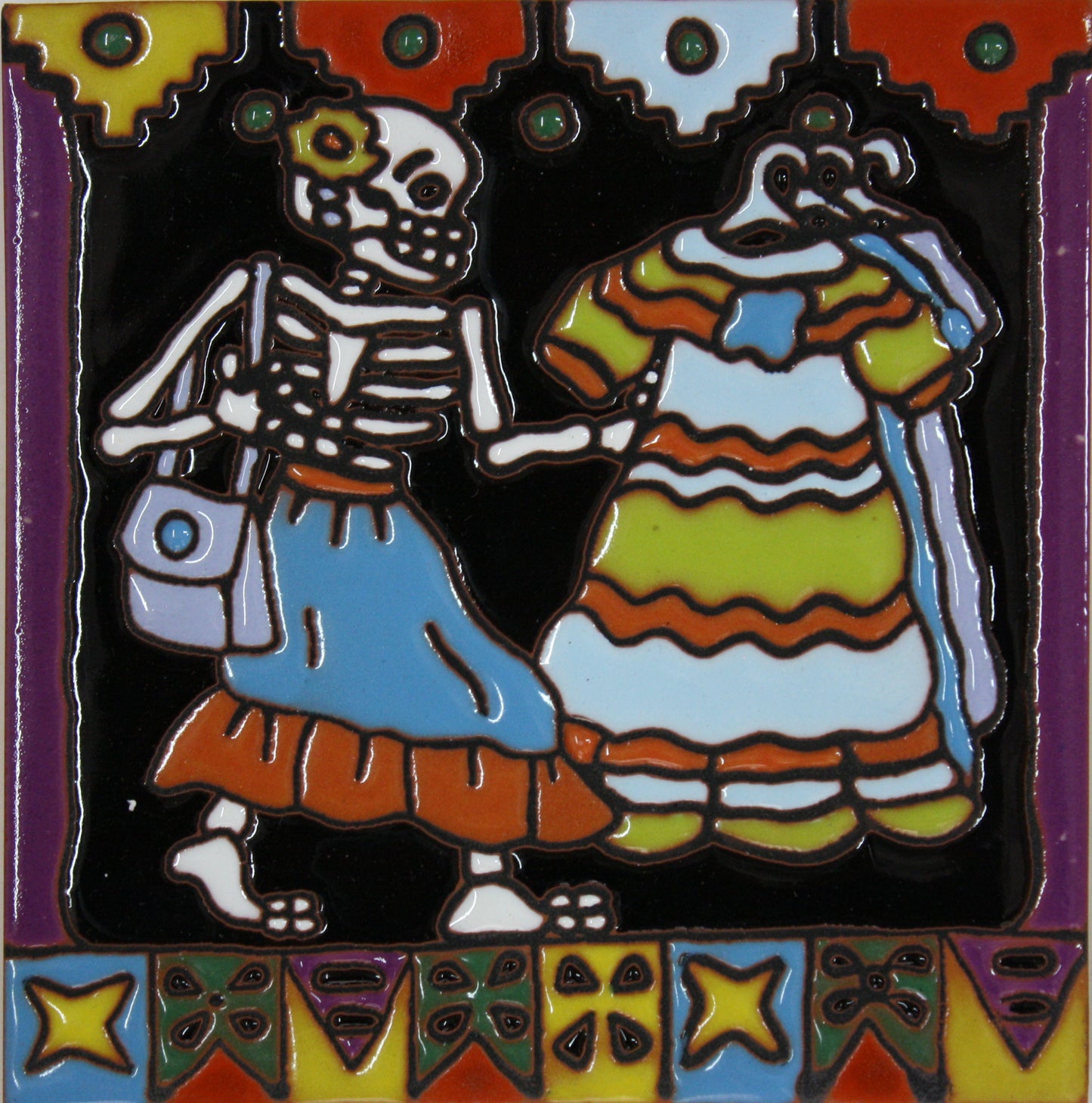 Shopping Day-Of-The-Dead Clay Tile