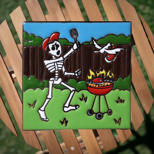 BBQ Time Day Of The Dead Clay Tile