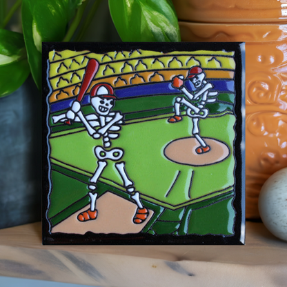 Baseball Time Day Of The Dead Clay Tile