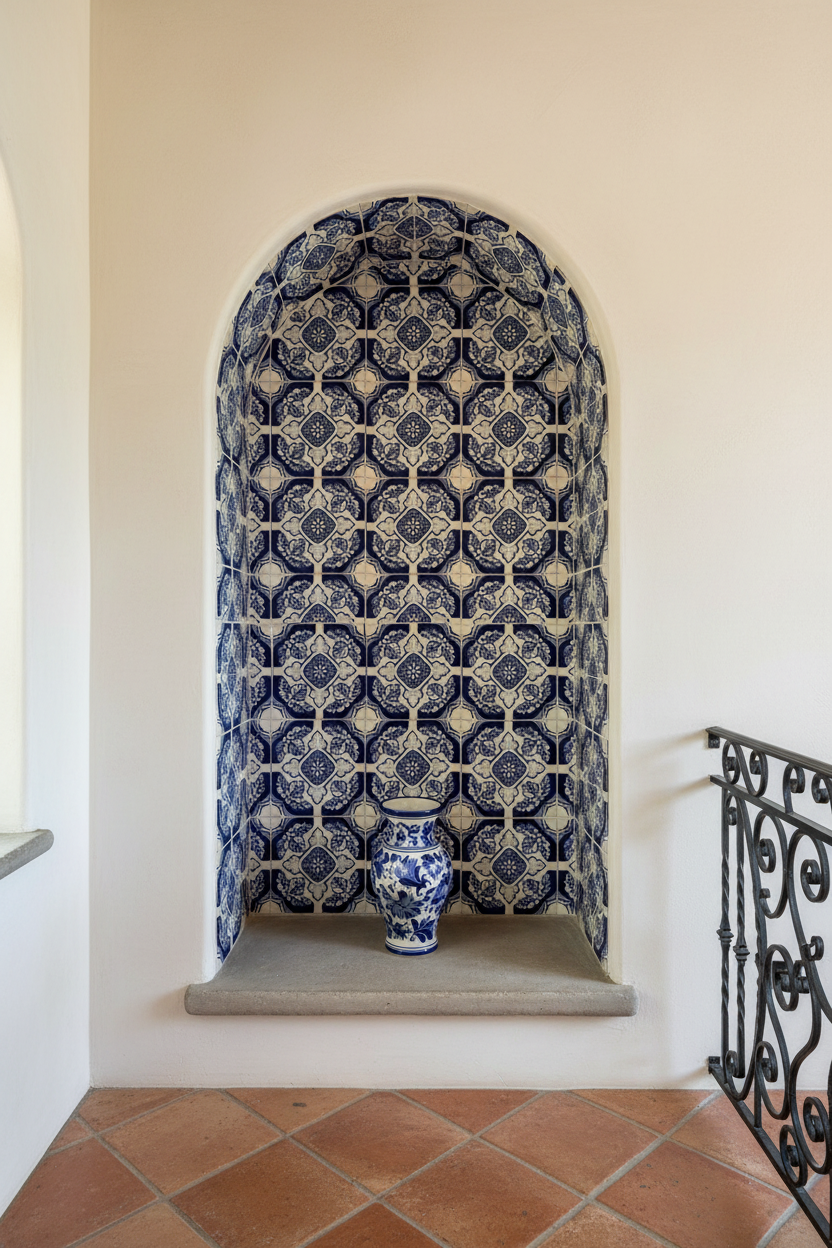 Blue Poinsettias Talavera Tile