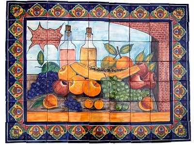 Fruit & Oil Bodegon Clay Talavera Tile Mural