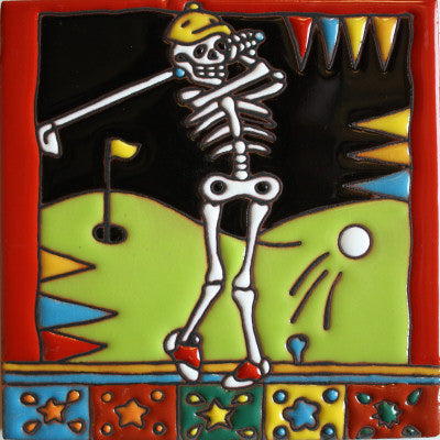 Golfing Time Day Of The Dead Clay Tile