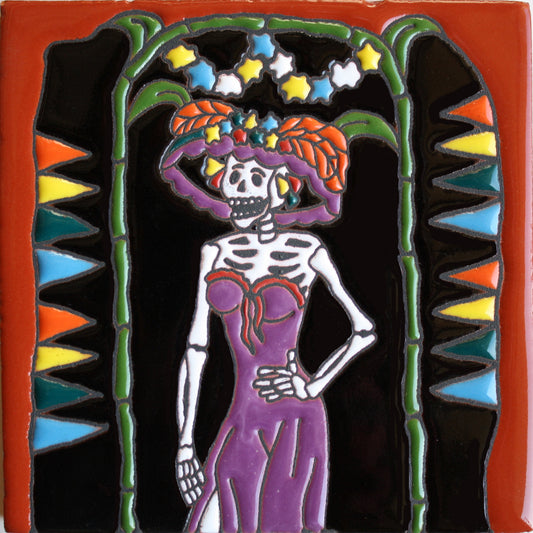 La Catrina Day Of The Dead Clay Tile
