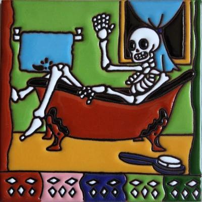 Taking A Bath Day Of The Dead Clay Tile