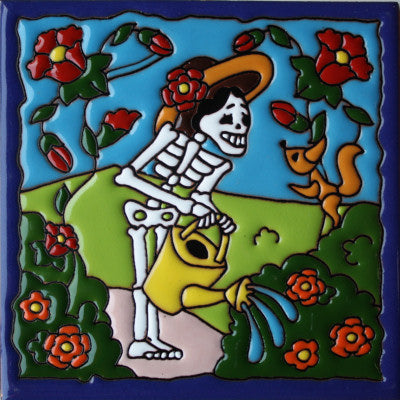 Gardener Day Of The Dead Clay Tile