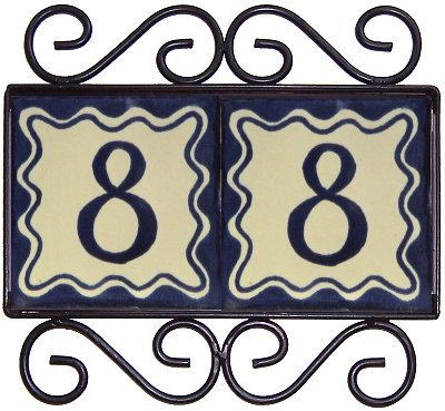 Scroll Wrought Iron Bouquet-Blue Tile Frame