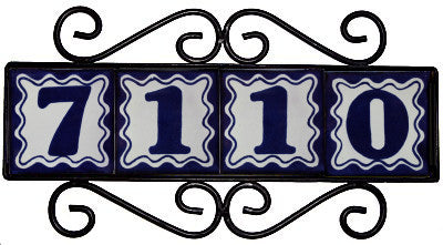 Scroll Wrought Iron Bouquet-Blue Tile Frame