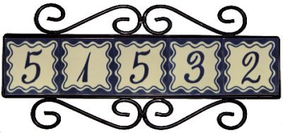 Scroll Wrought Iron Bouquet-Blue Tile Frame
