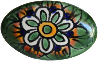 Oval Green Peacock Talavera Ceramic Drawer Knob