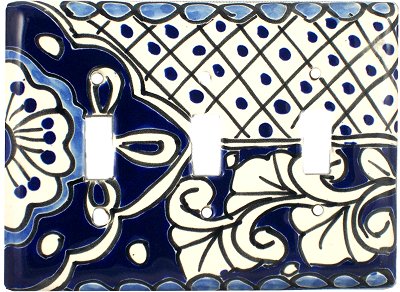 Traditional Blue Talavera Triple Toggle Switch Plate