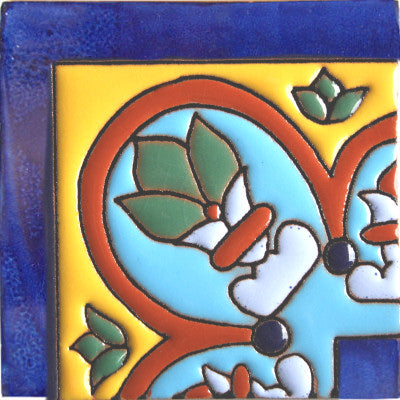 Corner Aqua Border Raised Talavera Tile