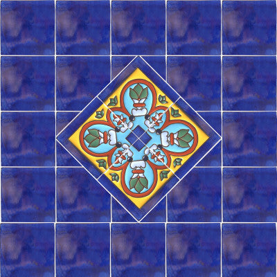 Corner Aqua Border Raised Talavera Tile