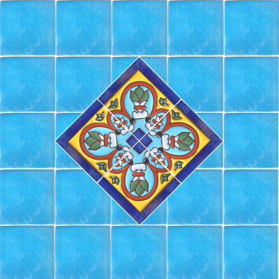 Corner Aqua Border Raised Talavera Tile