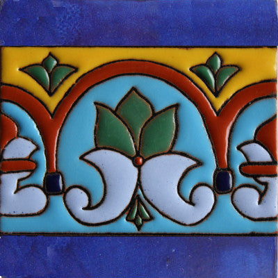Aqua Border Raised Talavera Tile