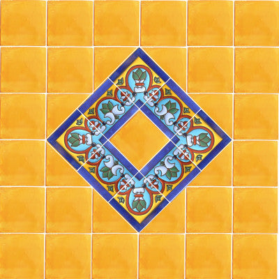 Aqua Border Raised Talavera Tile