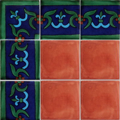 Corner Blue Liz Flower Talavera Mexican Tile