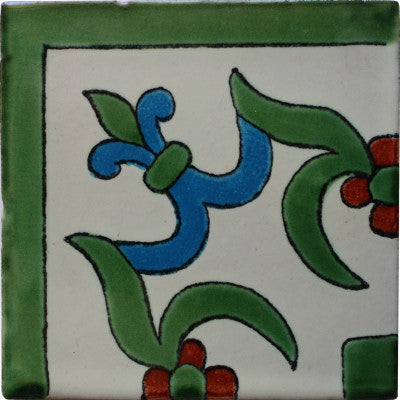 Corner White Liz Flower Talavera Mexican Tile