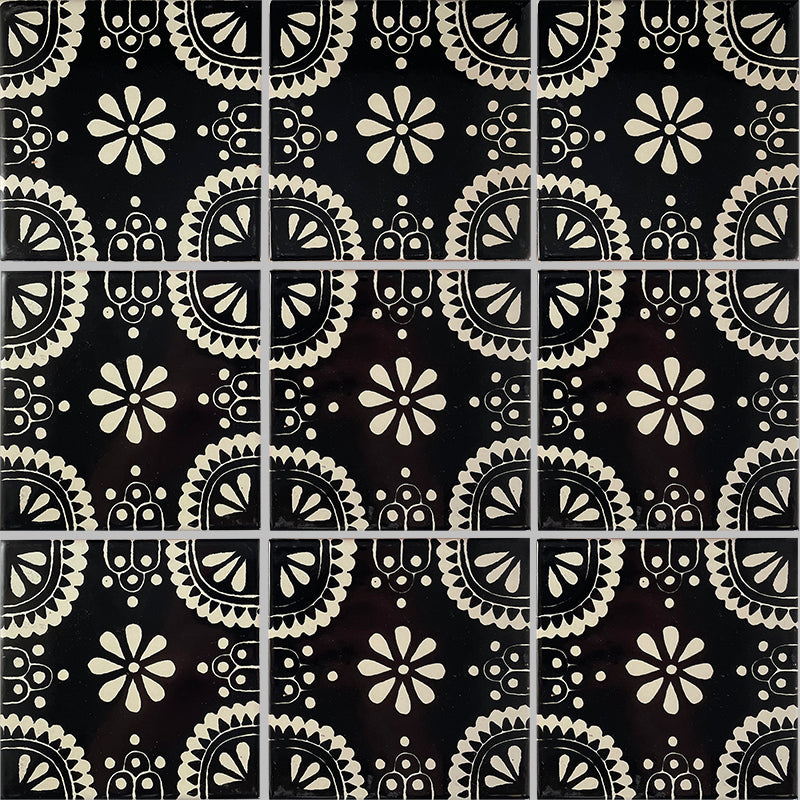 White & Black Madrid Talavera Mexican Tile
