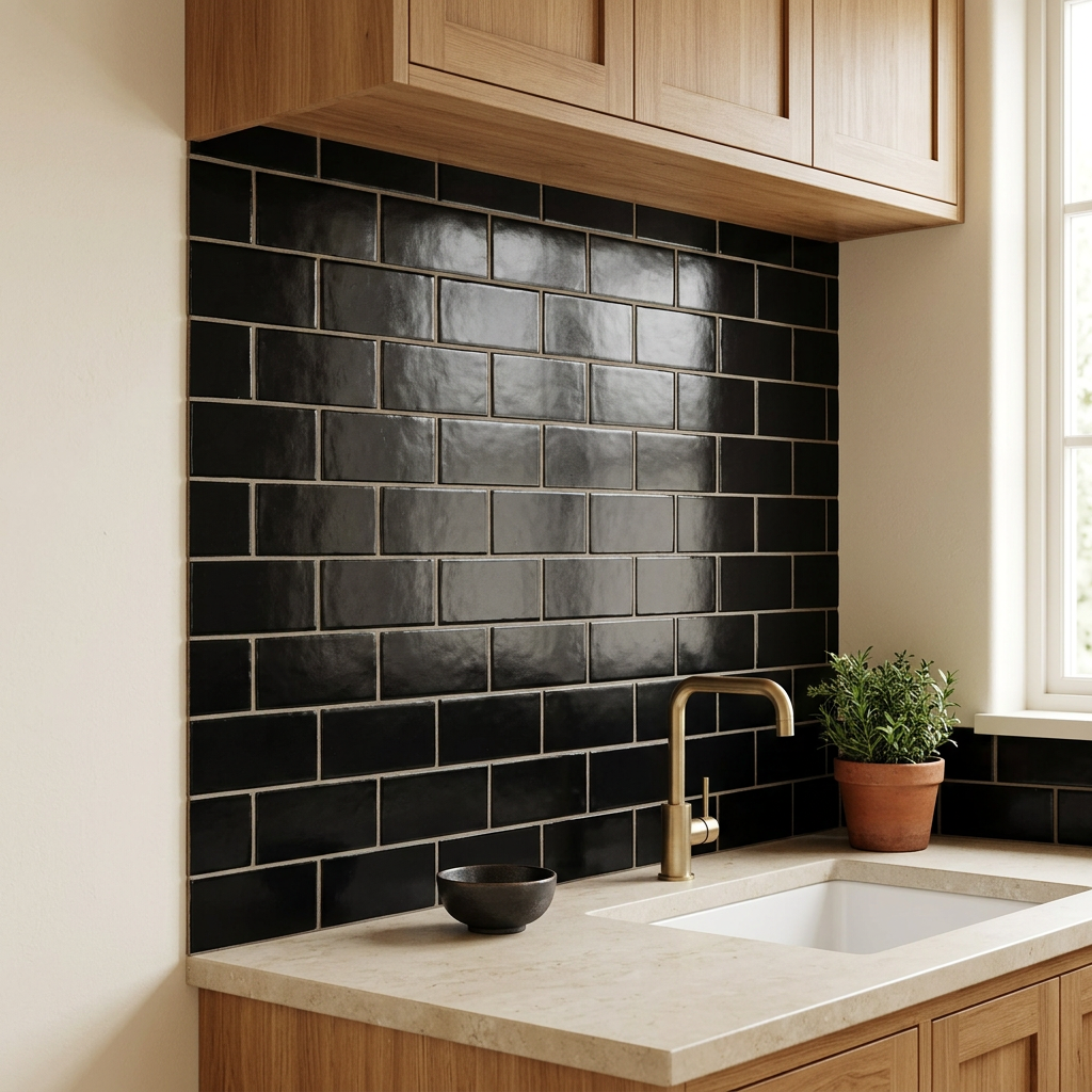 Black Subway Talavera tile kitchen backsplash lifestyle image
