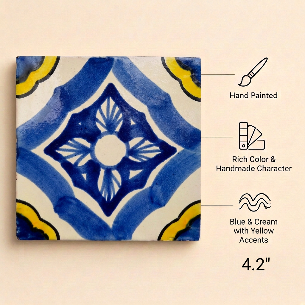 Cornflower Talavera tile graphic with 4.2-inch size