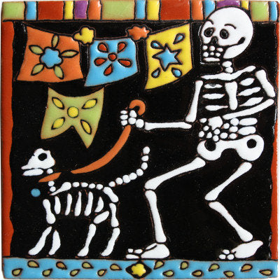 Walking the Dog Day of the Dead Talavera Tile
