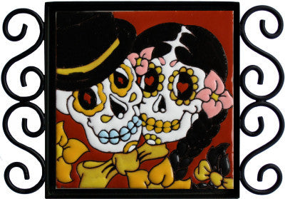 Lovely Couple Day-Of-The-Dead Clay Tile
