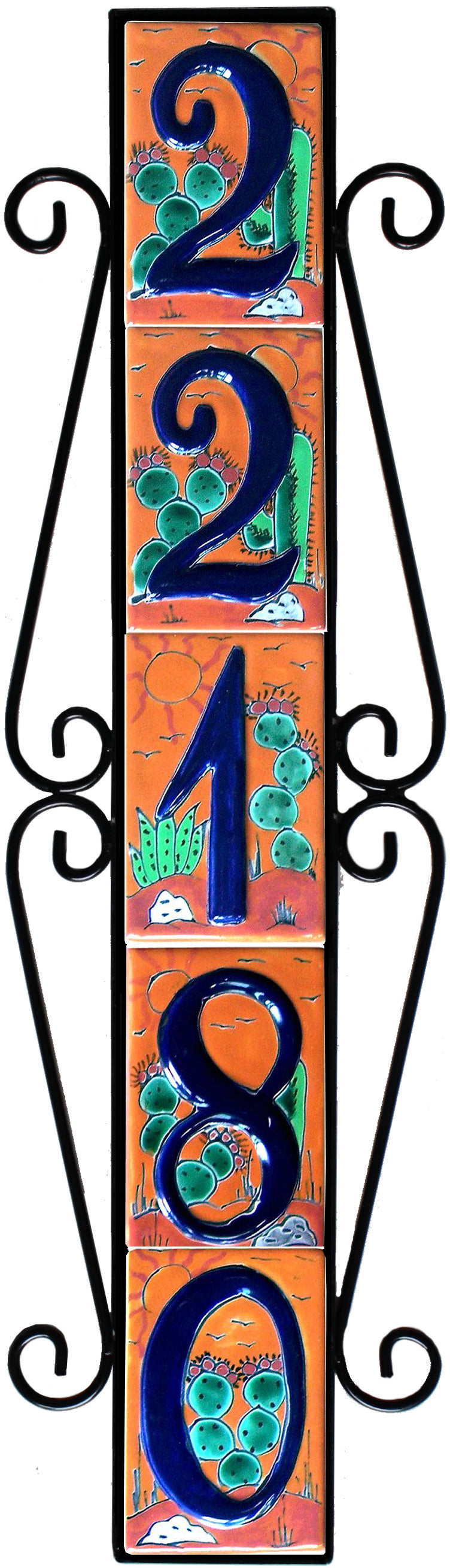 Vertical Scroll Wrought Iron Desert Tile Frame
