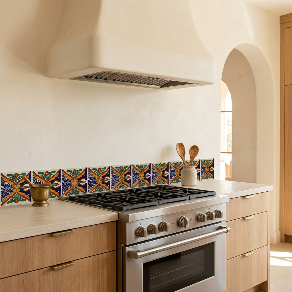 Modern Spanish kitchen with a low horizontal Tonichi backsplash