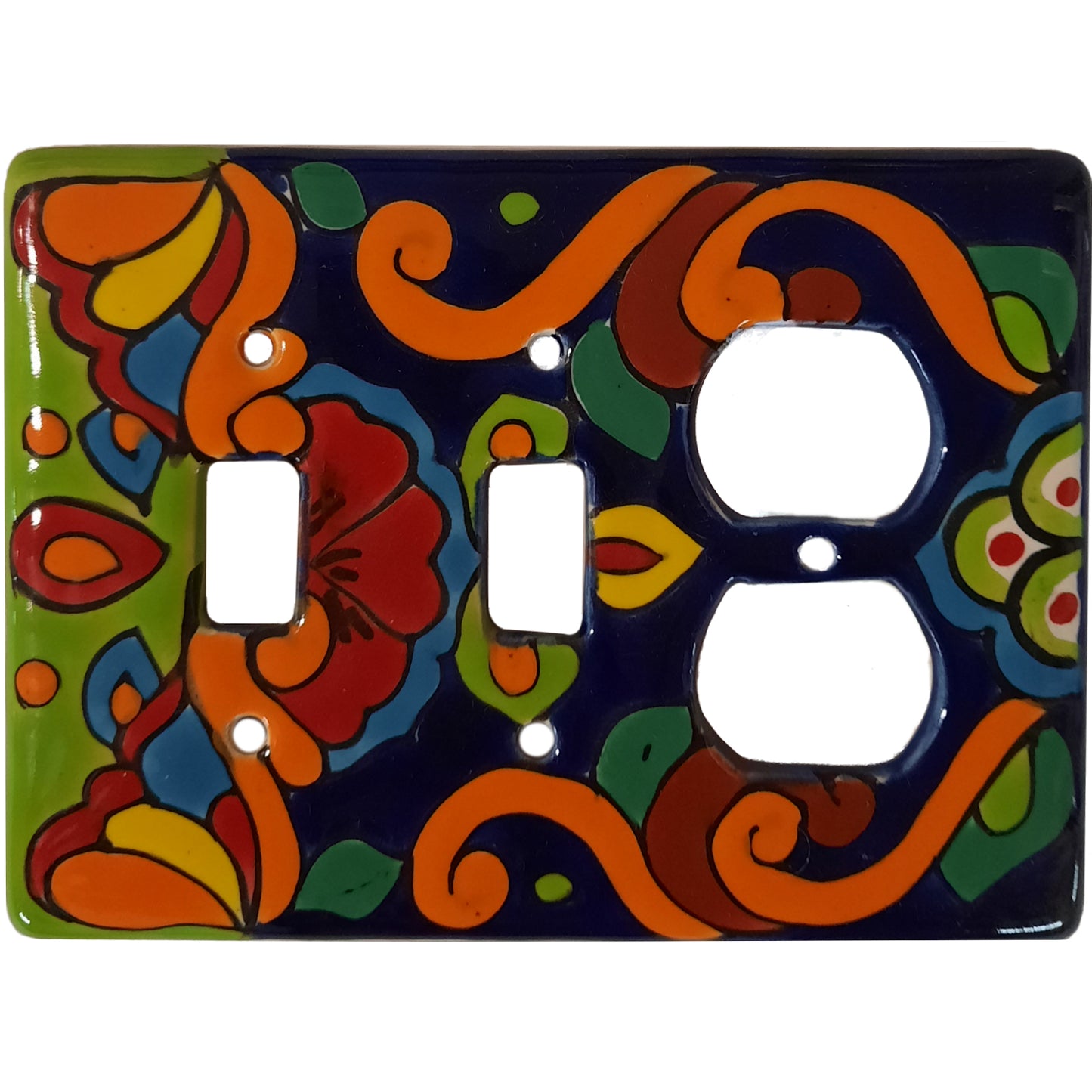 Rainbow Double Toggle Outlet Mexican Talavera Ceramic Switch Plate