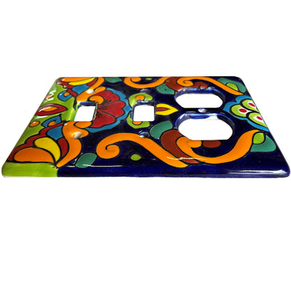 Rainbow Double Toggle Outlet Mexican Talavera Ceramic Switch Plate