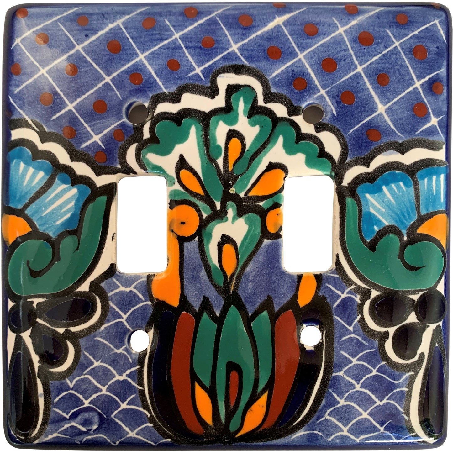 Double Toggle Blue Mesh Ceramic Mexican Talavera Switch Plate