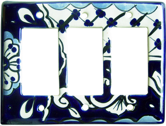 Traditional Blue Talavera Triple GFI/Rocker Switch Plate