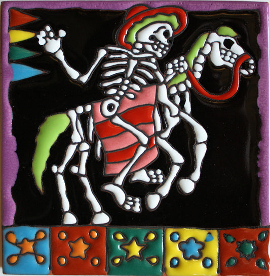 Horse Rider Day-Of-The-Dead Clay Tile