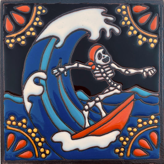 Surfing Day Of The Dead Clay Tile