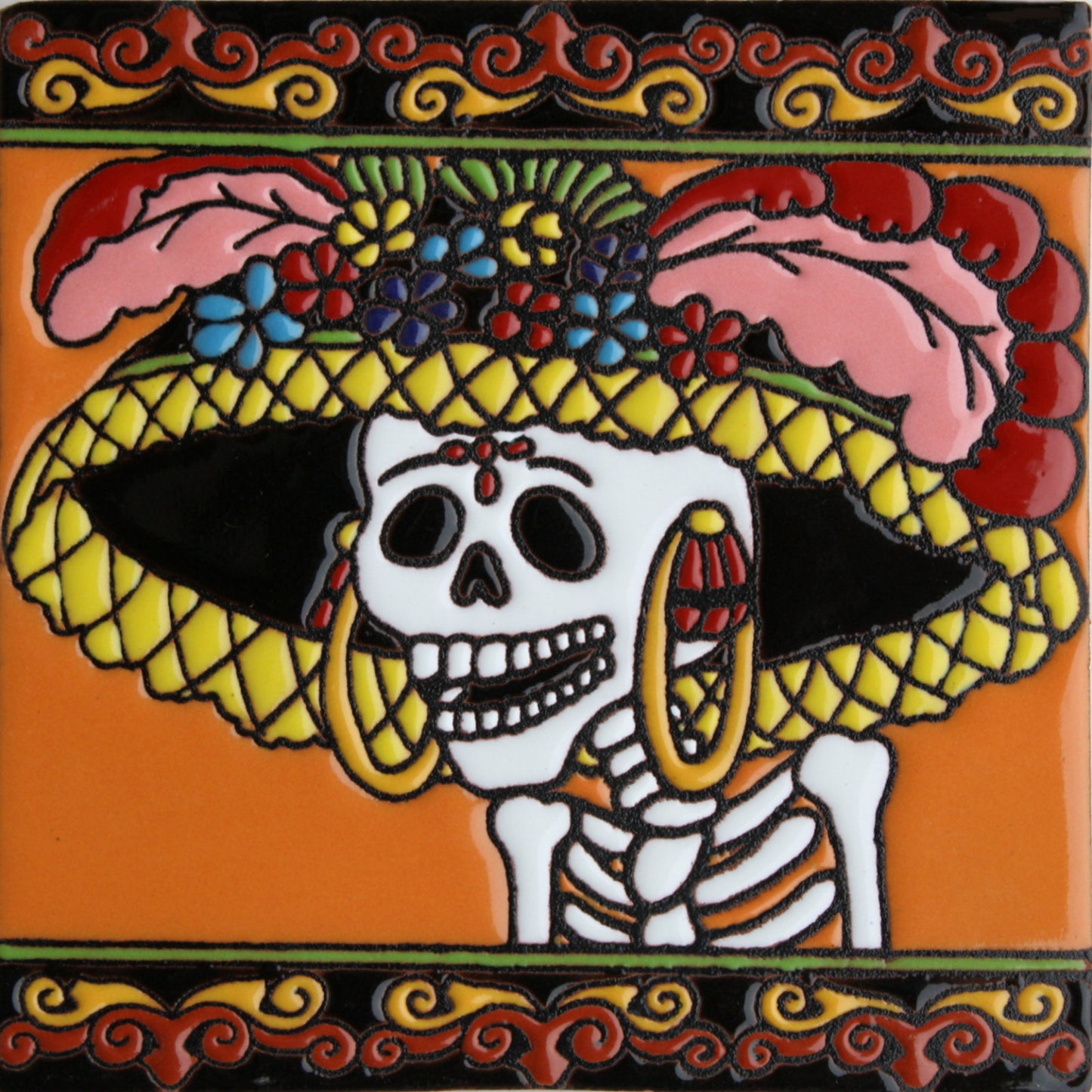 Hat Lady Time Day Of The Dead Clay Tile
