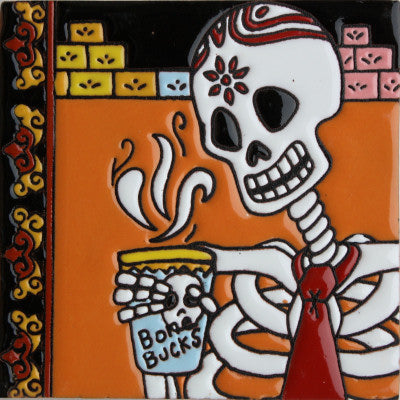 Coffee Time Day Of The Dead Clay Tile