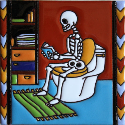 Reading The News Day Of The Dead Clay Tile