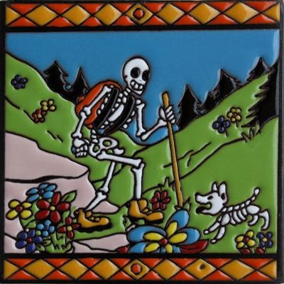 Hiking Time Day Of The Dead Clay Tile