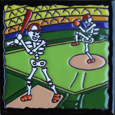 Baseball Time Day Of The Dead Clay Tile