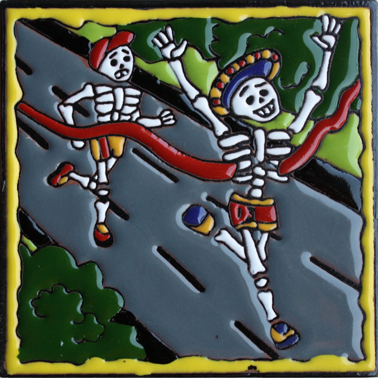 Marathon Runners Day Of The Dead Clay Tile