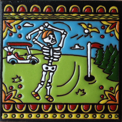 Golf Day Of The Dead Clay Tile
