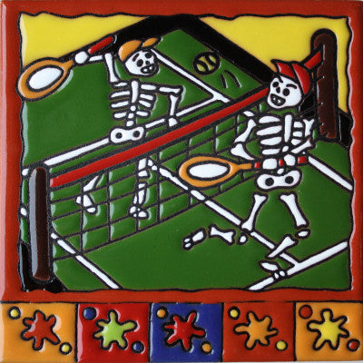 Tennis Day Of The Dead Clay Tile