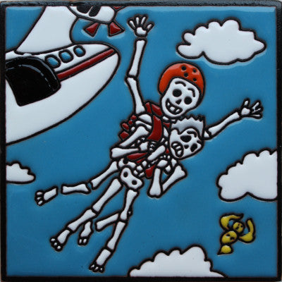 Skydiving Day Of The Dead Clay Tile