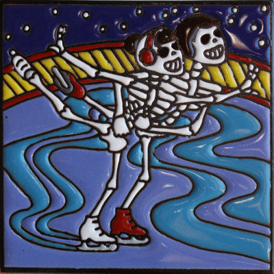Ice Skating Day Of The Dead Clay Tile